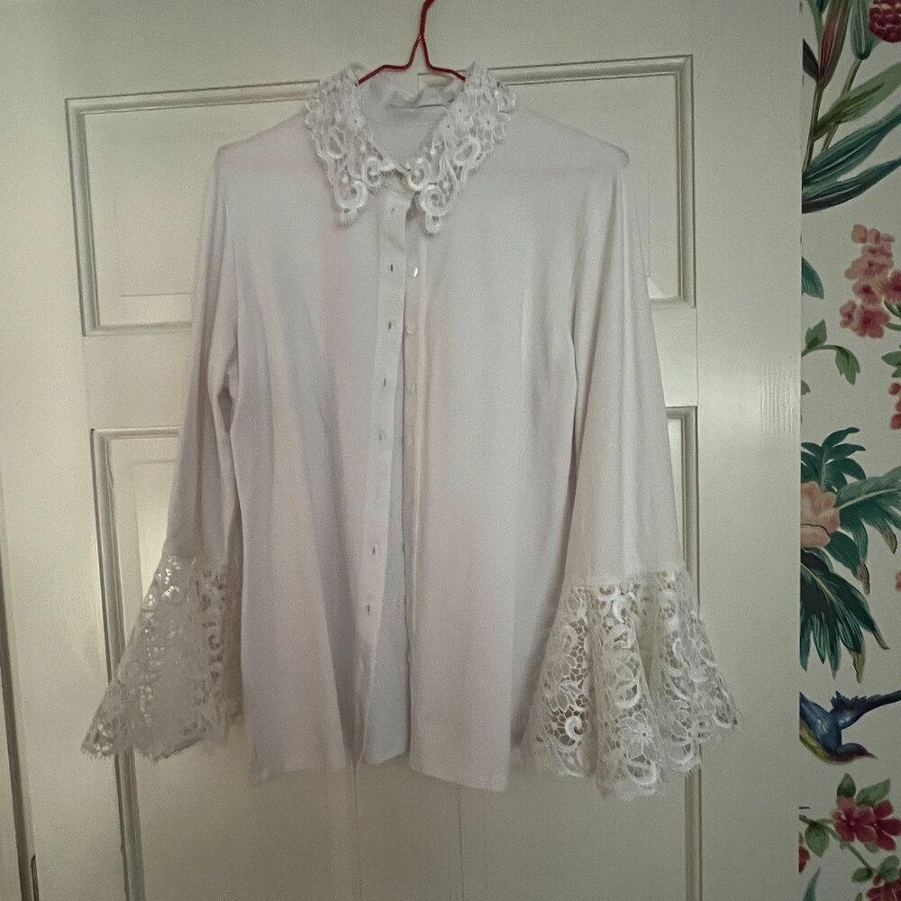Anne Fontaine "Lana" shirt with lace accents, white, size 44
